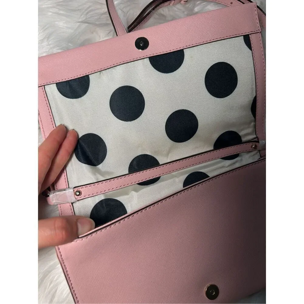 Kate Spade Pink Clutch Crossbody New Canvas Gold Plated